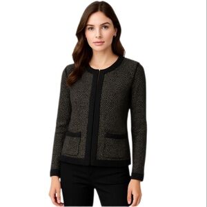 NWT J. Crew Black & Gold Honeycomb Cardigan Sweater – Size M